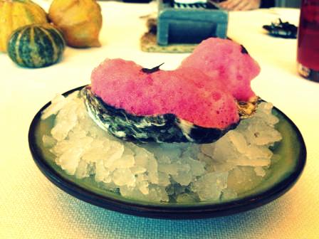 Oysters with beet foam at Bravo