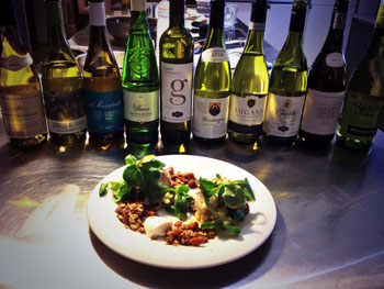 Testing wines with Paul Rankin's cod salad