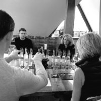 Susie & Peter blend the 2017 Big English Wine Adventure wine with Hattingley Valley's Jacob Leadley and Emma Rice, Feb 2018
