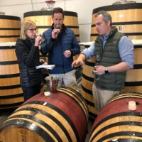 Tasting Pinot barrels with Liam, Danbury Ridge, Sept 2019