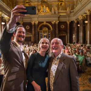 Susie, Peter and Oz hosting the WineGB Awards 2023